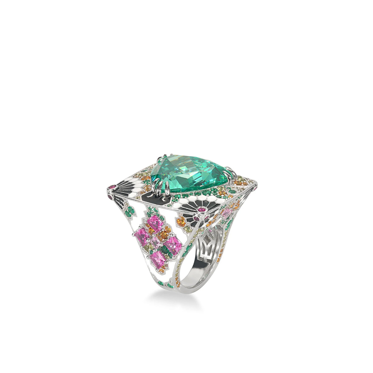 Paraiba Iced Cut Half Band Flower Ring