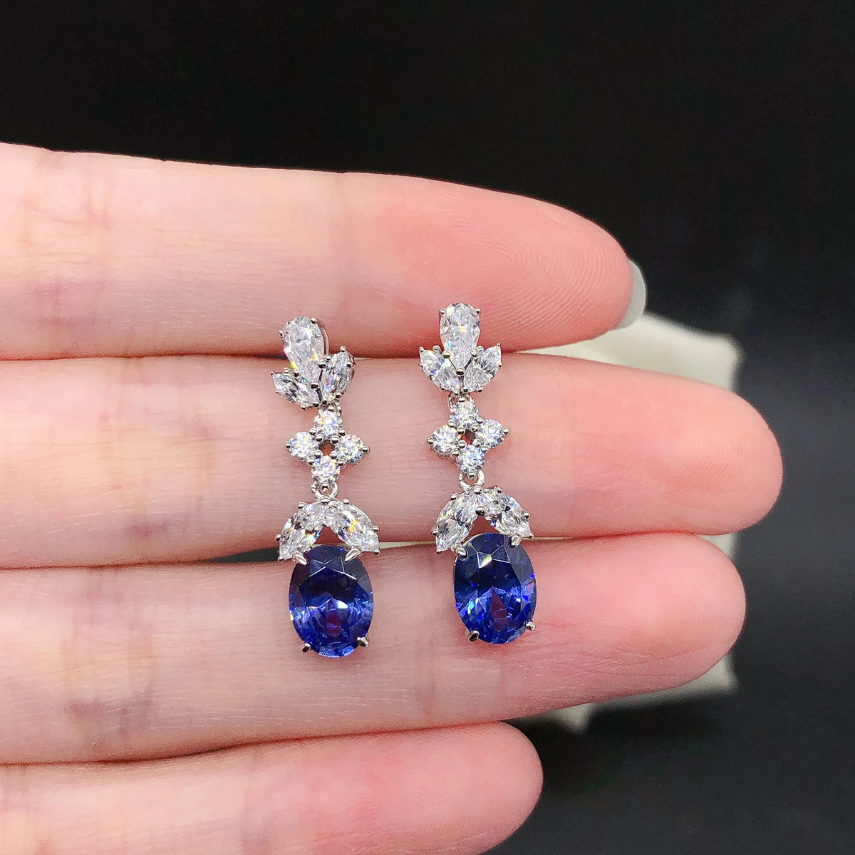 Oval Shape Blue Diamond Stud Earring