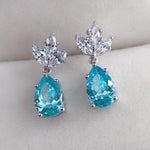 Pear Shape Ocean Blue Diamond Stud Earring