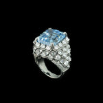 Large Created Aquamarine Blue High Carbon Diamond Cocktail Rings