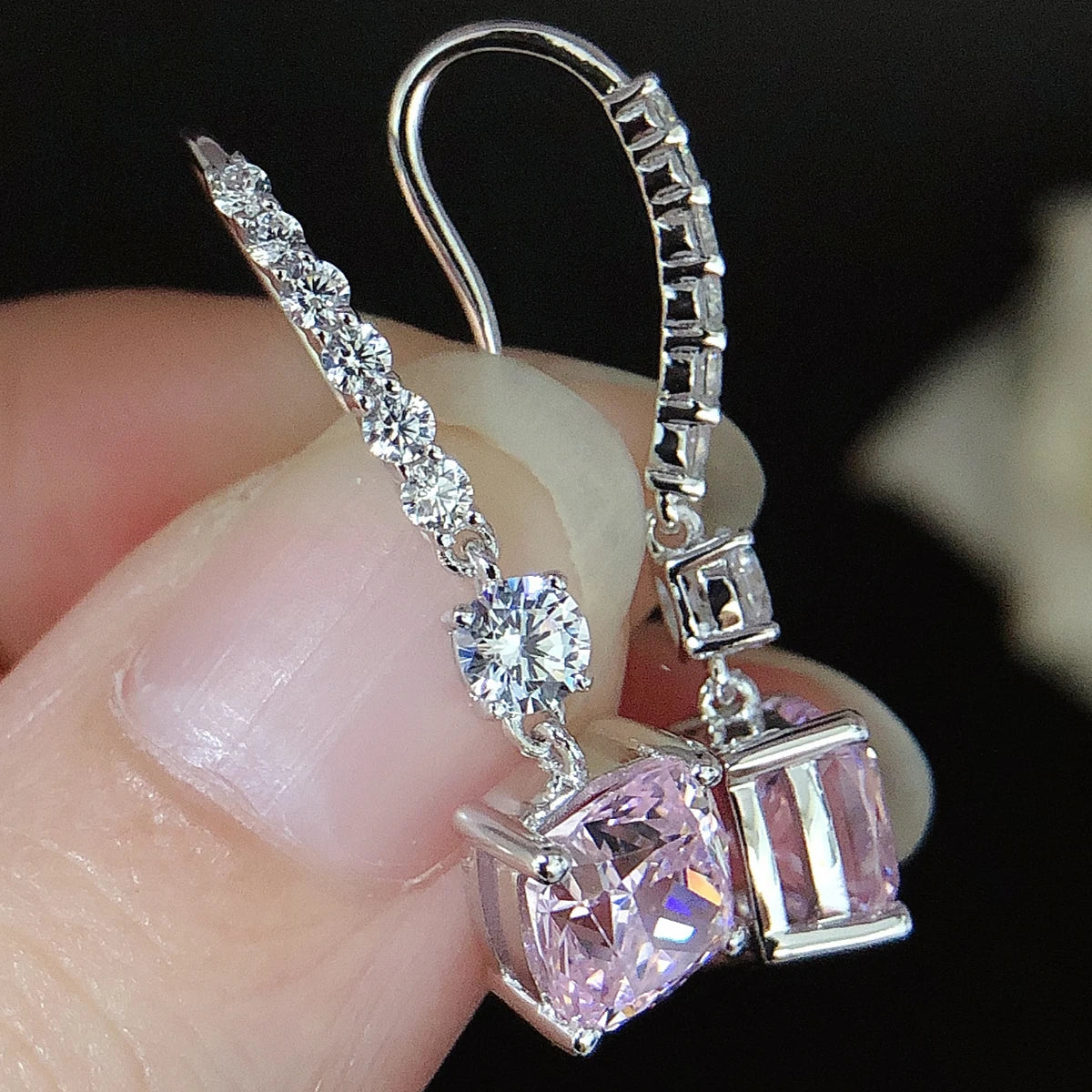 Pure 14k White Gold Cushion Pinky Diamond Stud Earring