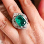 10 Carat Cushion Cut Created Emerald Gemstone Ring