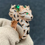 925 Sterling Silver Domineering With Zircon Double Headed Leopard Ring