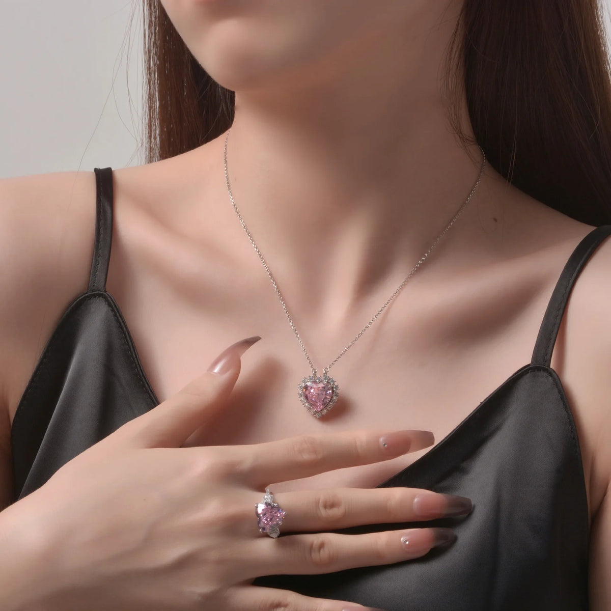 Sparkling Heart Pink Lab Diamond 12*12 Gemstone Ring