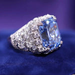 Large Created Aquamarine Blue High Carbon Diamond Cocktail Rings