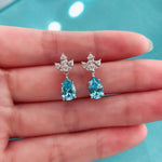 Pear Shape Ocean Blue Diamond Stud Earring