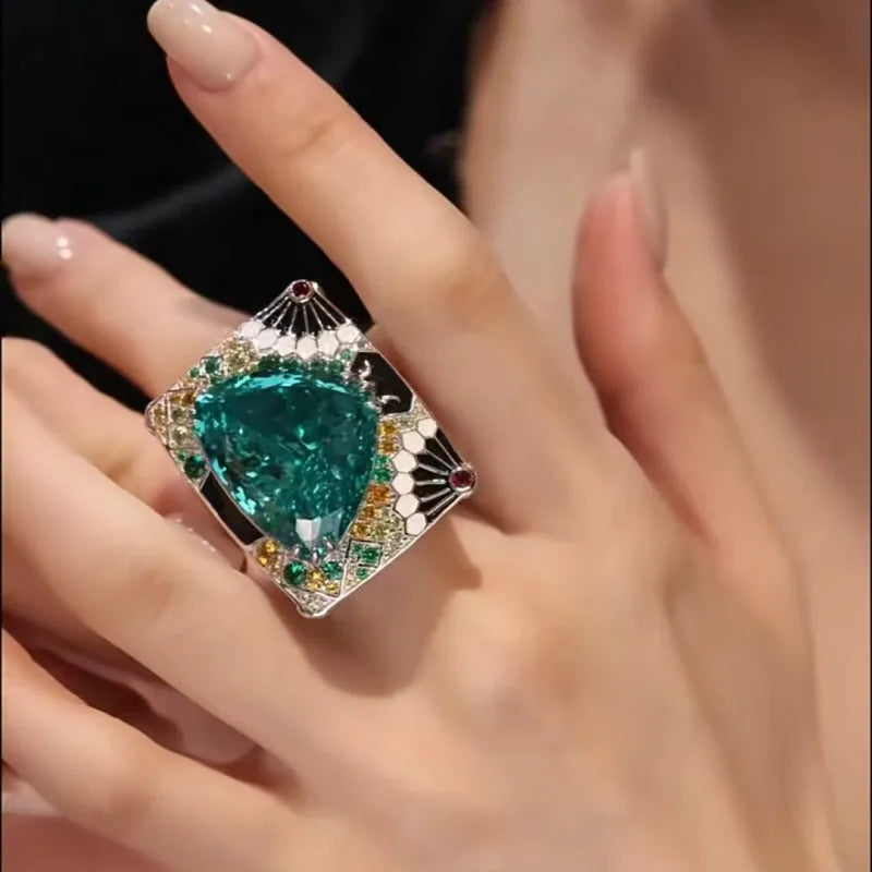 Paraiba Iced Cut Half Band Flower Ring