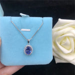 Solid 14K White Gold Pendant 2CT Oval Shape Sapphire