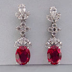 Oval Shape Red Ruby Diamond Stud Earrings