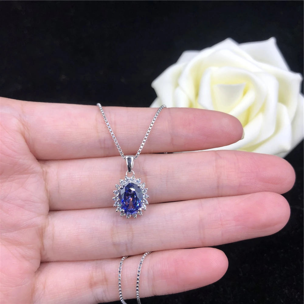 Solid 14K White Gold Pendant 2CT Oval Shape Sapphire