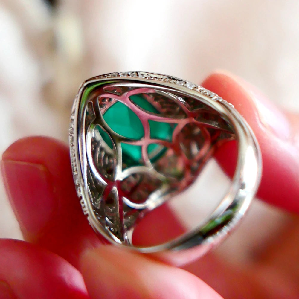 10 Carat Cushion Cut Created Emerald Gemstone Ring