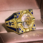 Invisible inlaid zircon domineering two tone ring