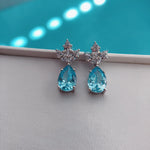 Pear Shape Ocean Blue Diamond Stud Earring