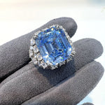 Large Created Aquamarine Blue High Carbon Diamond Cocktail Rings